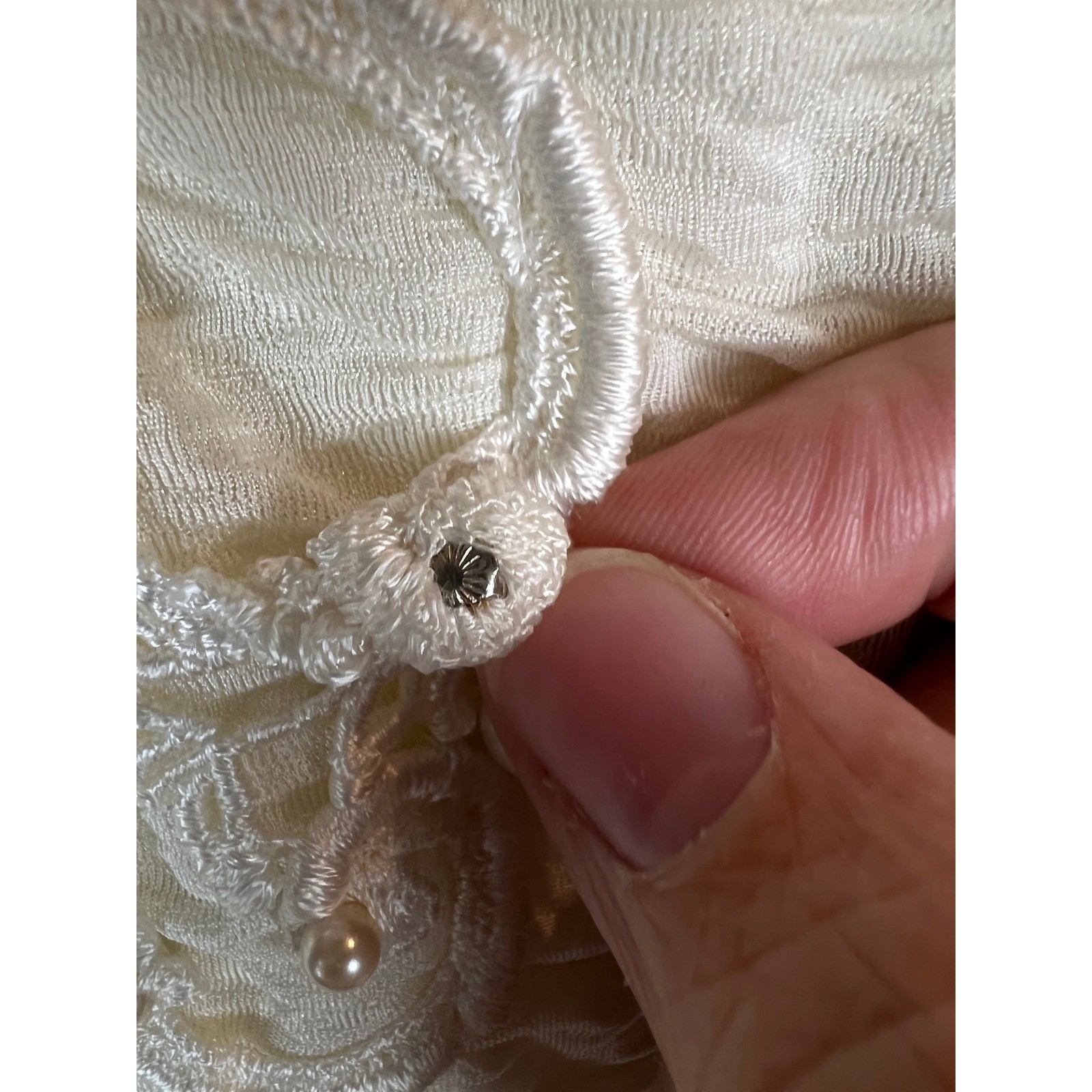 Cottagecore Fairycore Granny Chic Romantic Lace Pearl Jacket Size 11/12