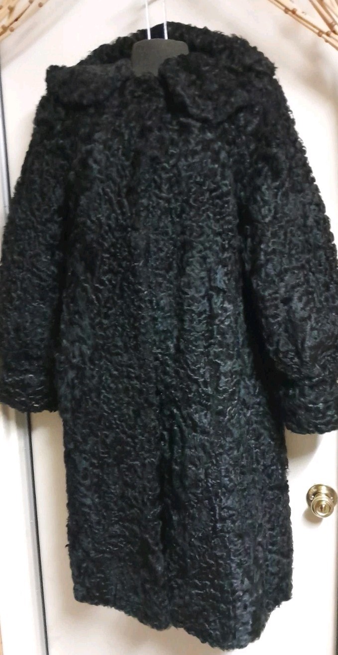 Vtg 30s 40s LUXURY Curly Persian Lamb FUR Black Full Shawl Swing Opera Coat M L