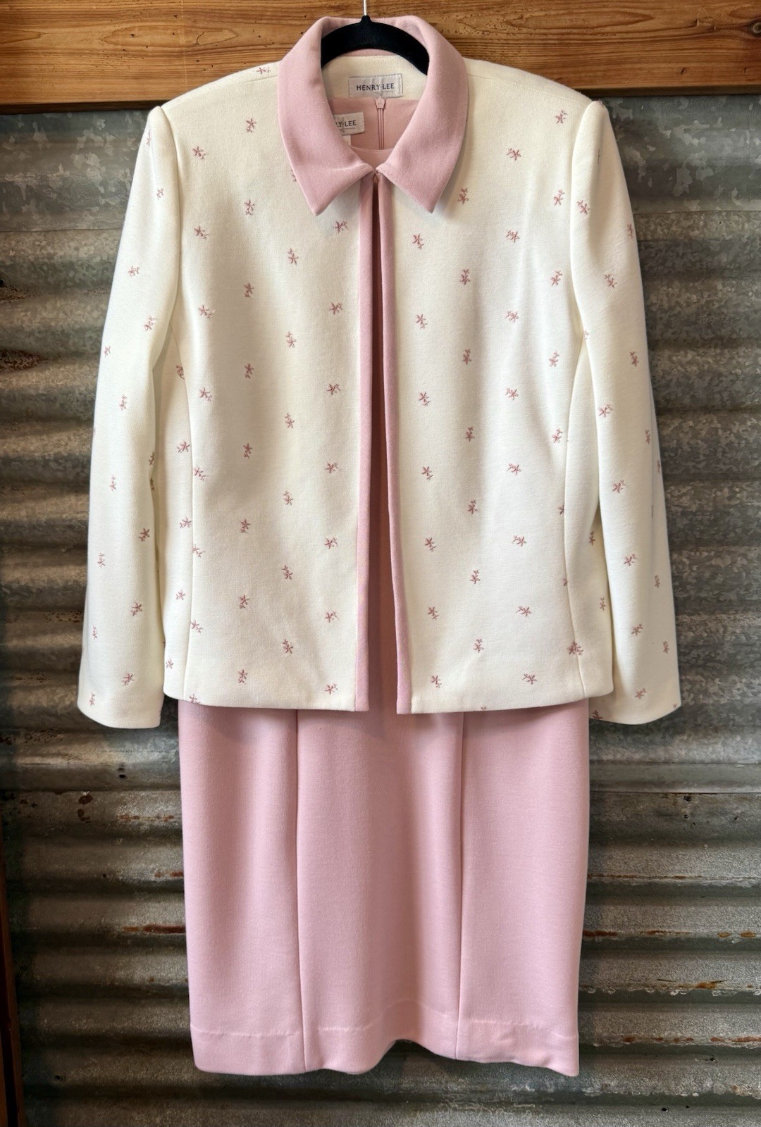 Vintage Henry Lee Dress & Embroidered Lined Jacket Size 12 Pink & Ivory