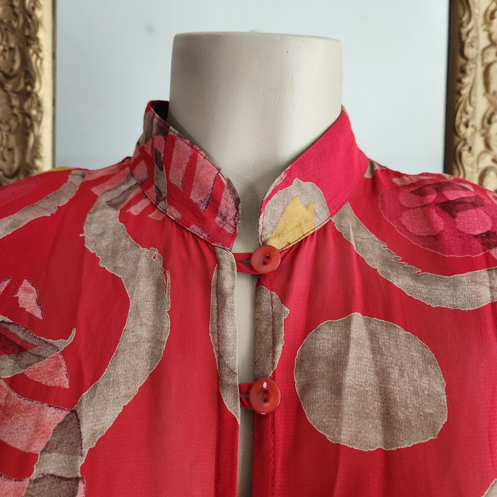 Vintage Y2K Joseph Ribkoff Red Tunic Brown Graphic Art To Wear Boho Size 10