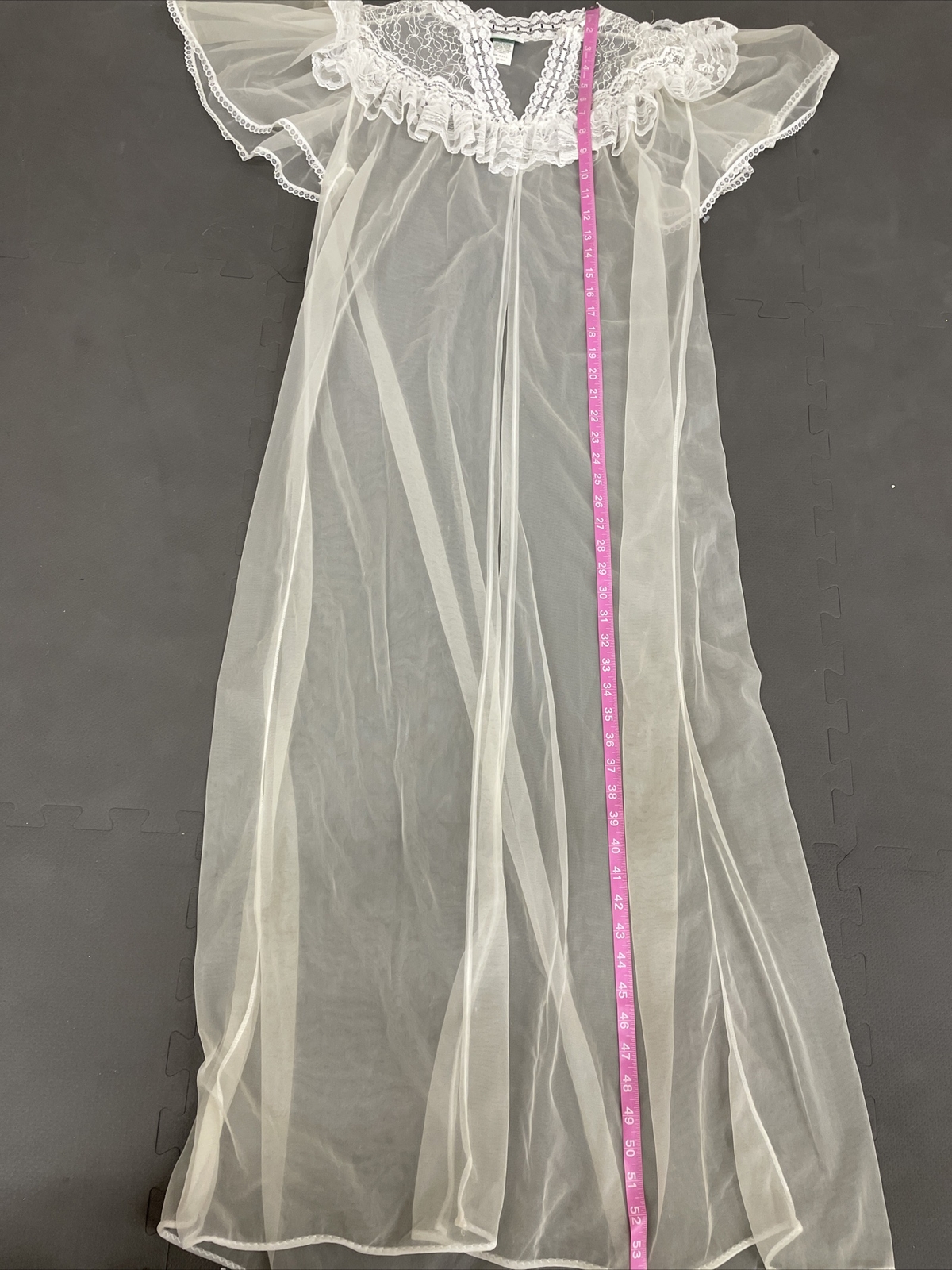 Vintage Spotlight Shimmering Ultra Sheer Chiffon Peignoir Robe Small Nylon Lace