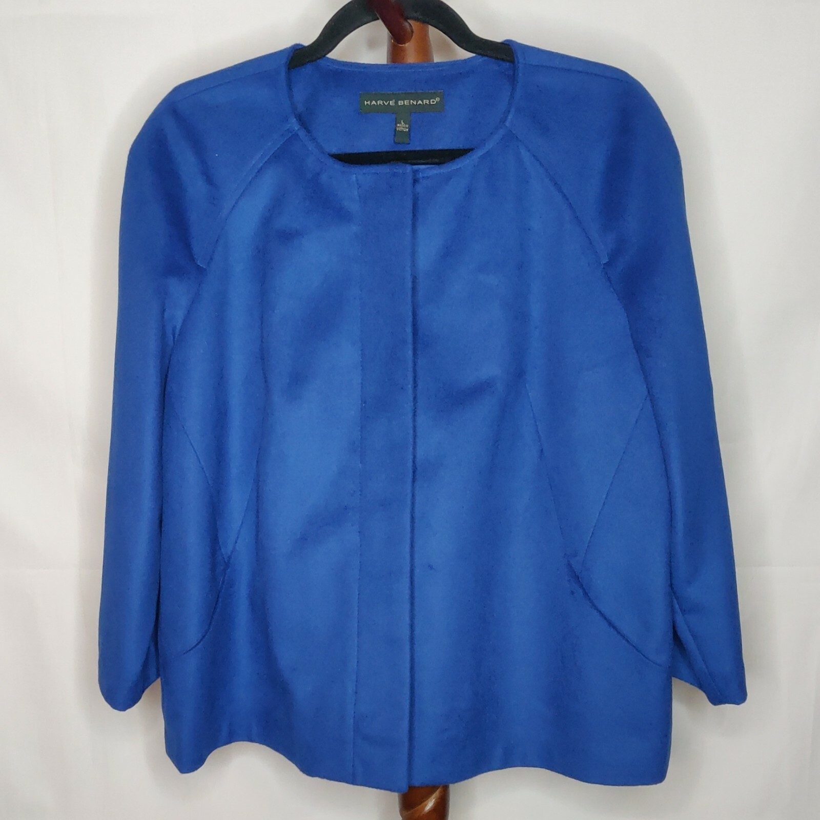 VTG Harve Benard Vintage L lined jacket blue full zip 3/4 sleeve scoop neck