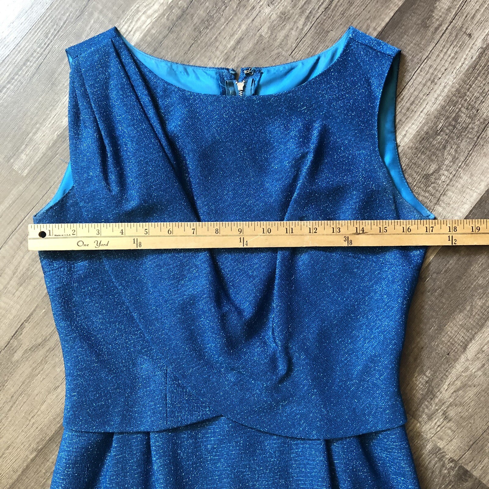 VTG 60s Stephen O’Grady Wiggle Sheath Dress Blue Metallic Sparkle Size 12 Small