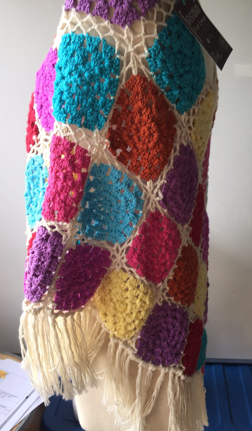Women Hand Knit Crochet Cotton Soft Multi-Color Chic Shawl Size 30cmX220cm