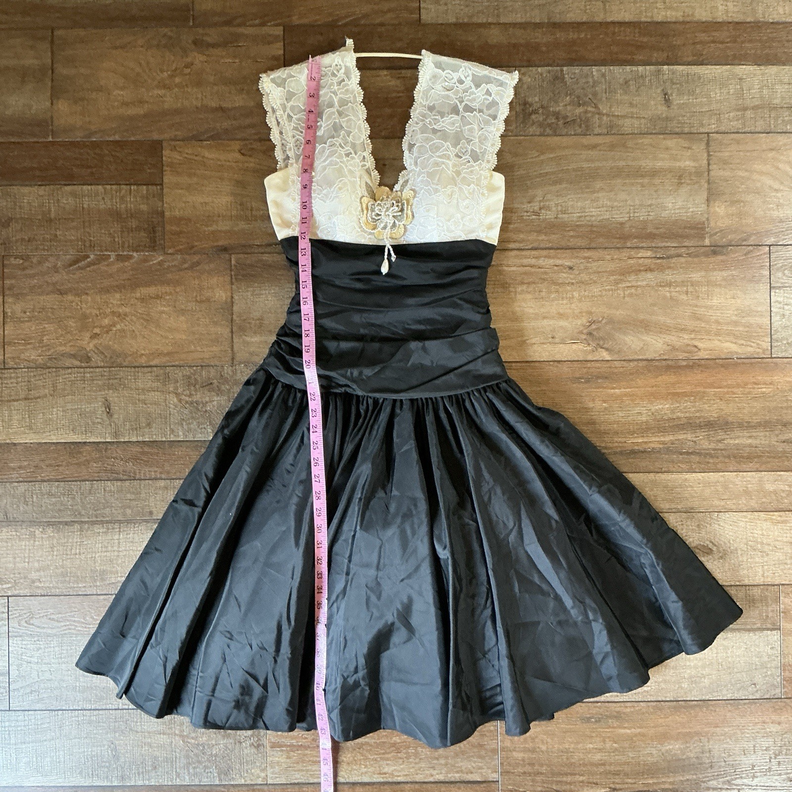 Vintage HW Collections Party Dress Womens Sz 7/8 Black Lace Bow Prom Dress #45F3