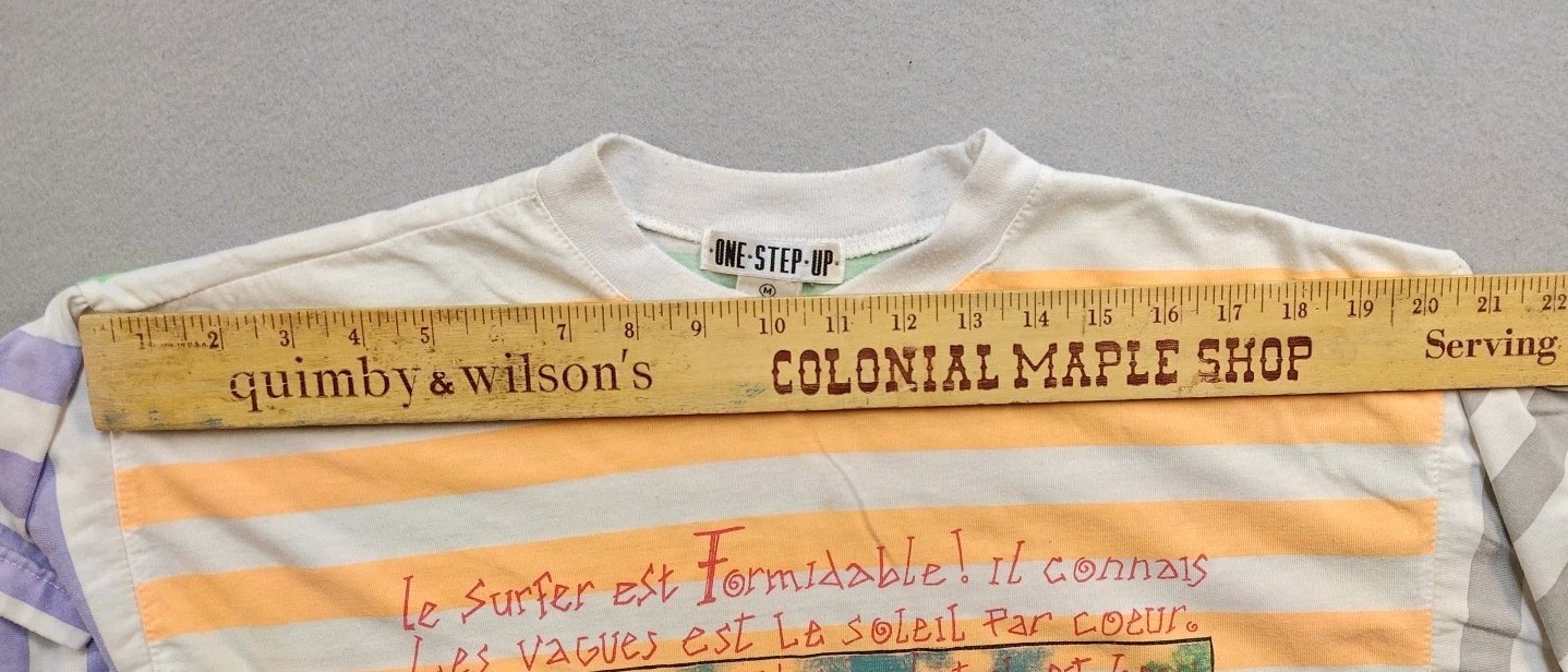 One Step Up Vintage 1980s French Multi-Color Striped Tee Couples Beach/Surfers