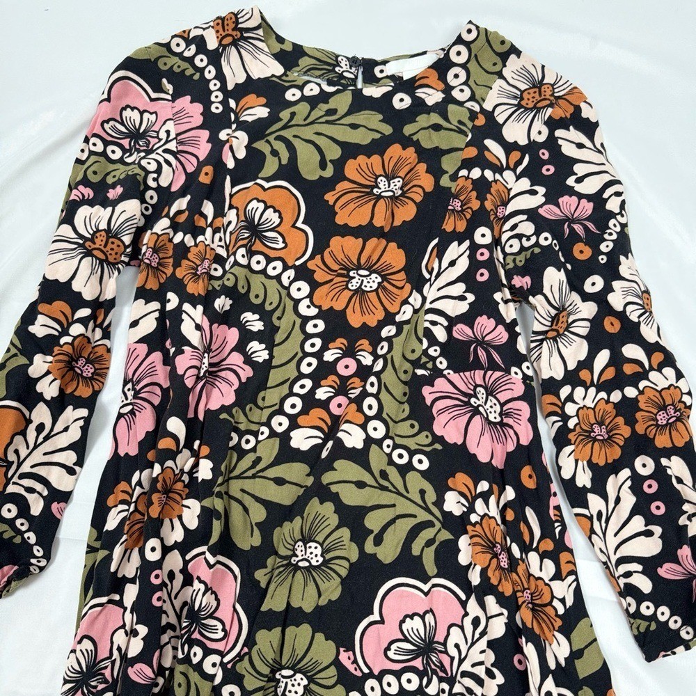 H&M Long Sleeve Floral Mini Dress XS 60s Retro Boho Babydoll Cottagecore