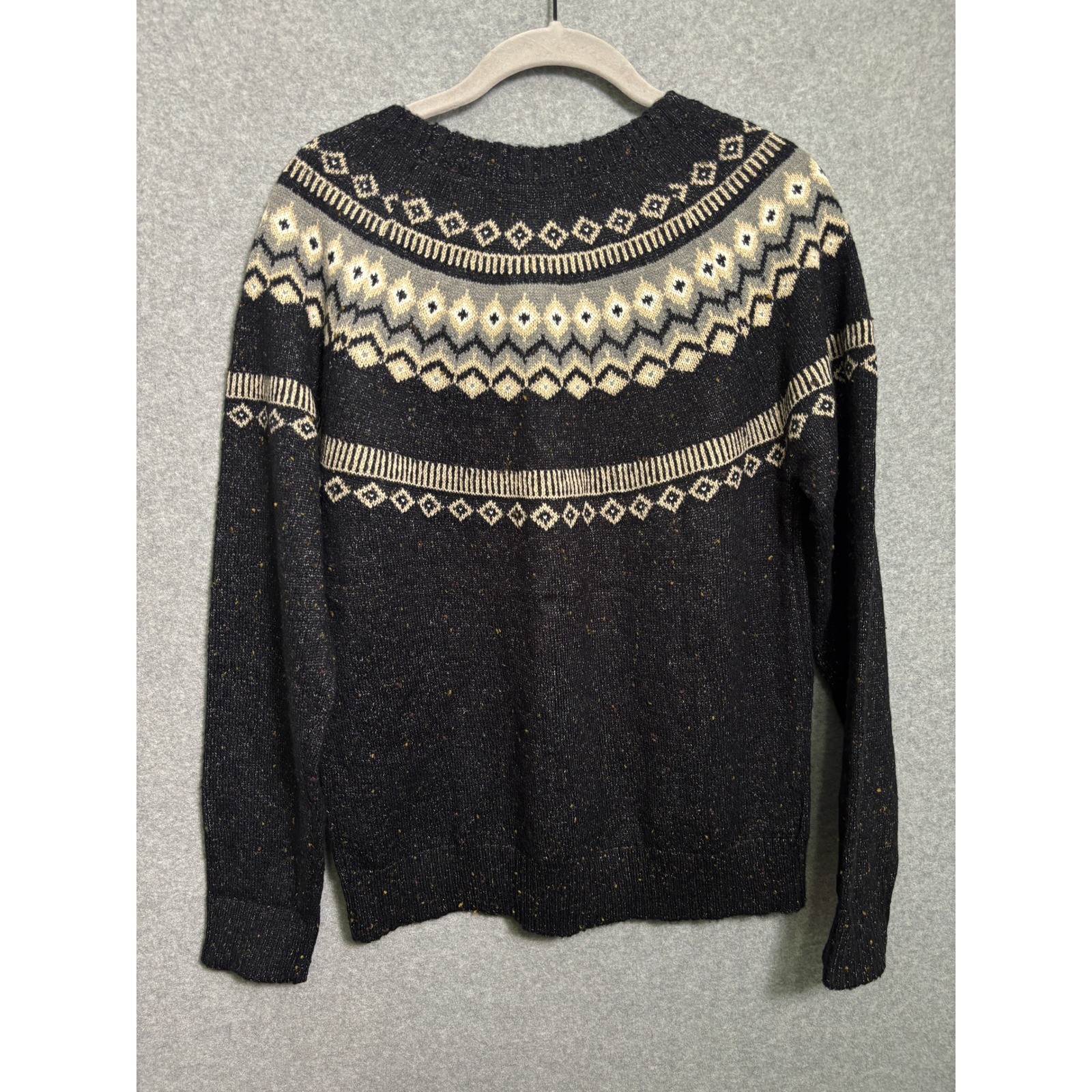 Weatherproof Vintage Fair Isle Sweater Black Cream Nordic Knit Pullover