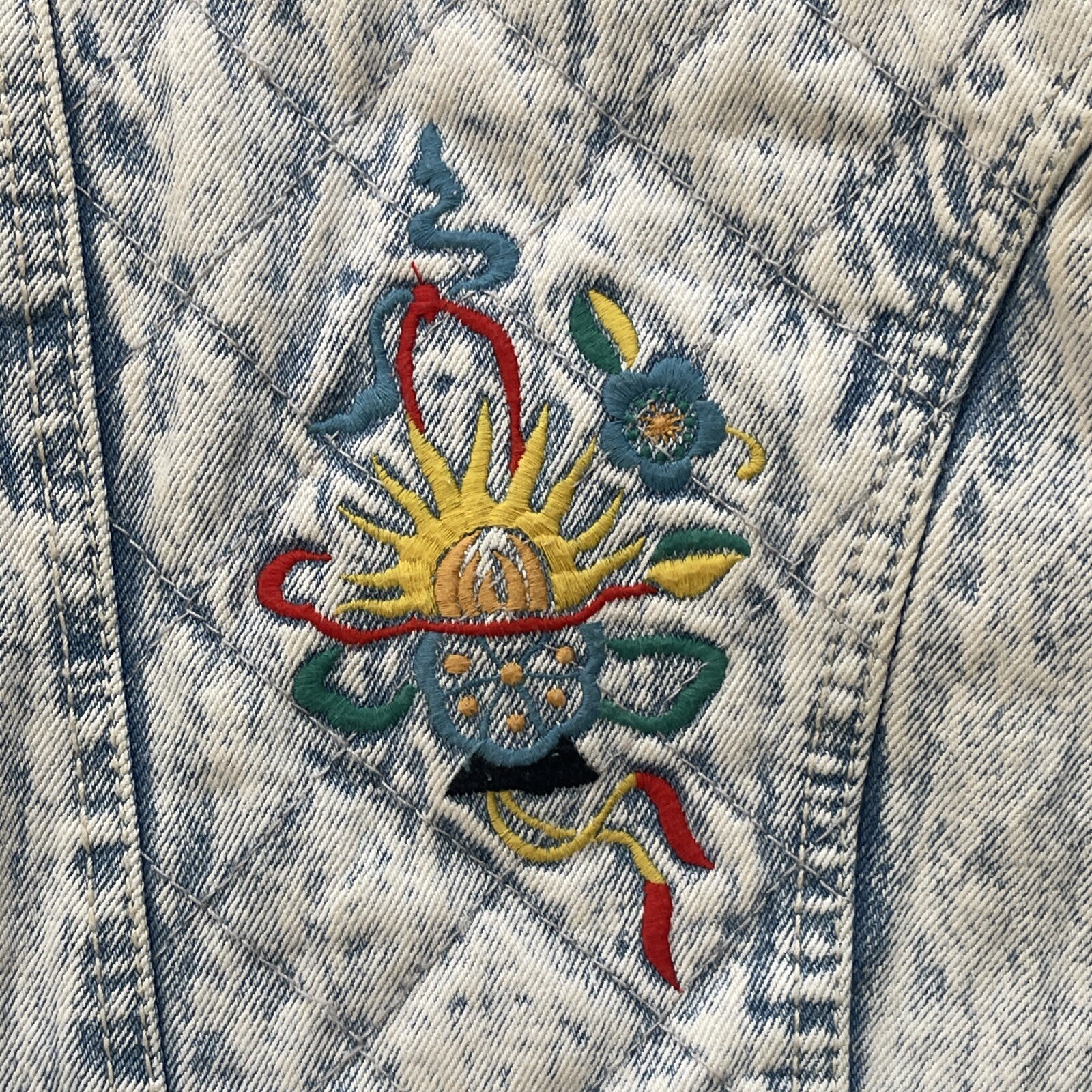 Major Damage Denim Quilted Bomber Jacket Size 1 Acid Wash Vintage