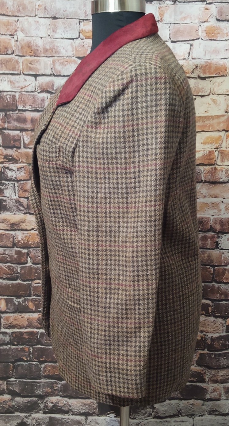 VINTAGE CHARACTER SUBURBAN WEAR WOOL TWEED SUEDE BLAZER JACKET MAROON GREEN sz16