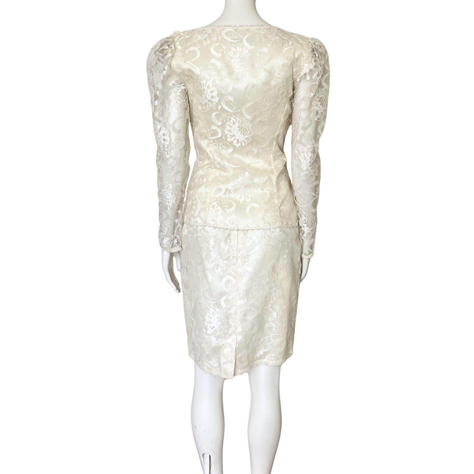 Vintage 80s Scott McClintock Ivory Lace Wedding Skirt Suit Set. XS 4. Bridal