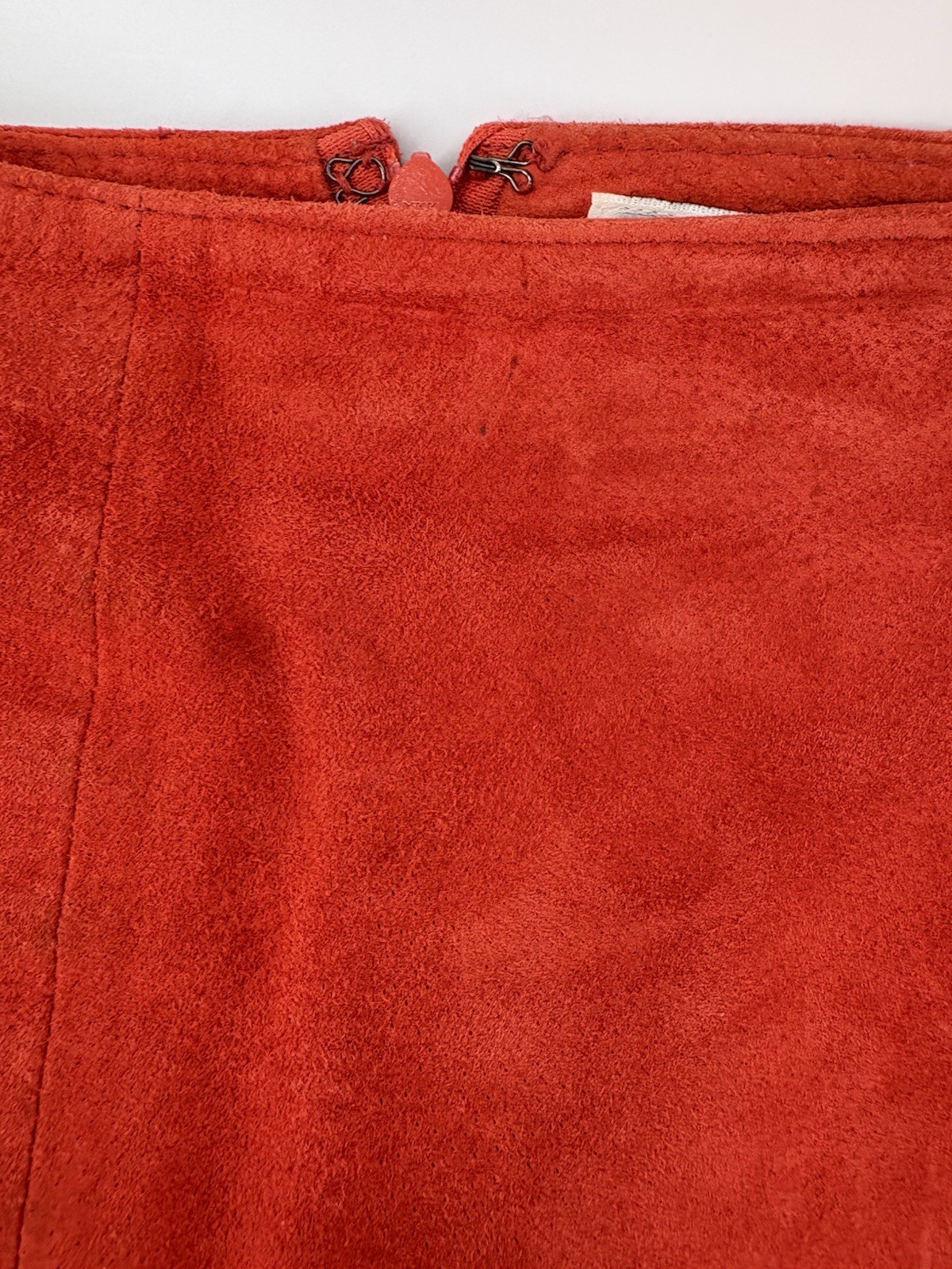 Vintage Modern Images Genuine Leather Suede A-Line Midi Skirt Red Orange Size 6