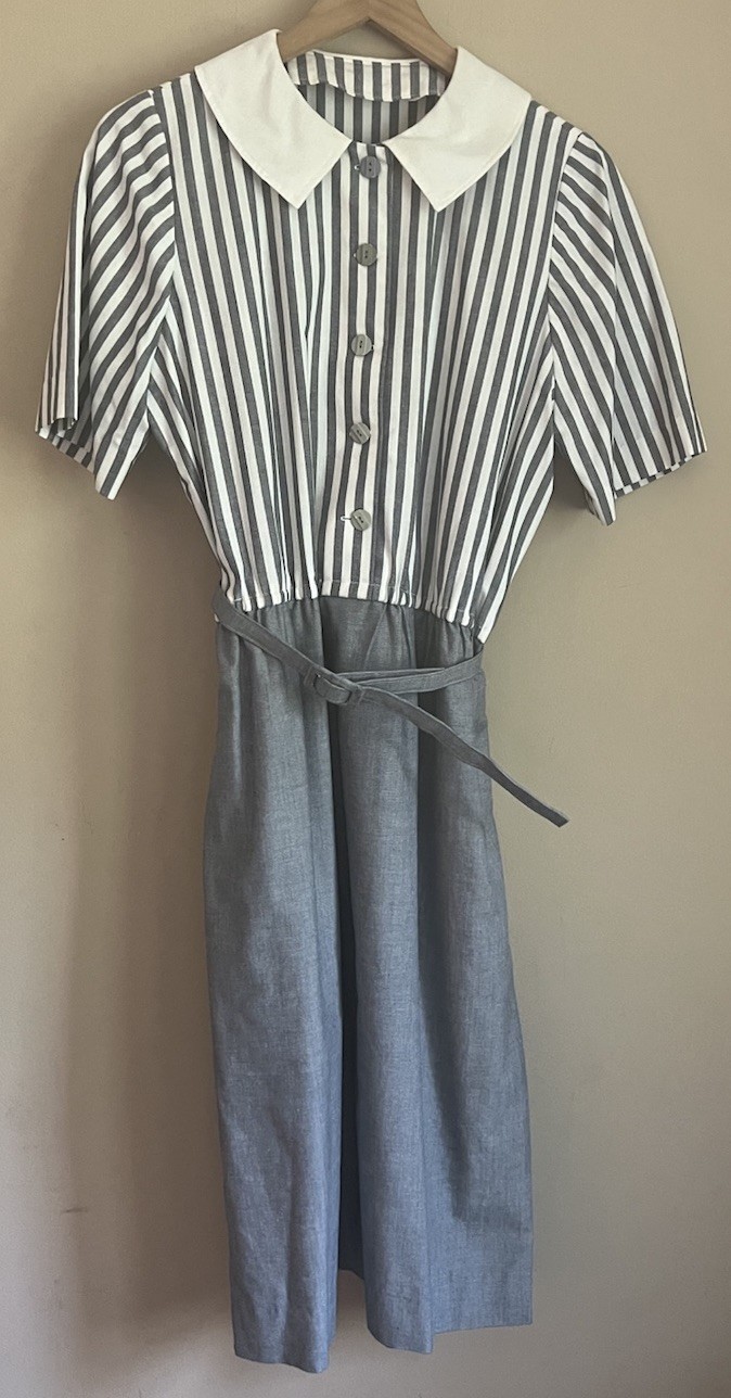 Vintage Dress Shirt 80s 90s Grandma Secretary Stripe Handmade XL 16 18