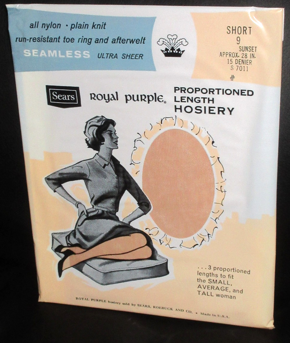 Vintage Royal Purple Nylons Size Sears 9 Short SUNSET Beige Taupe STOCKINGS