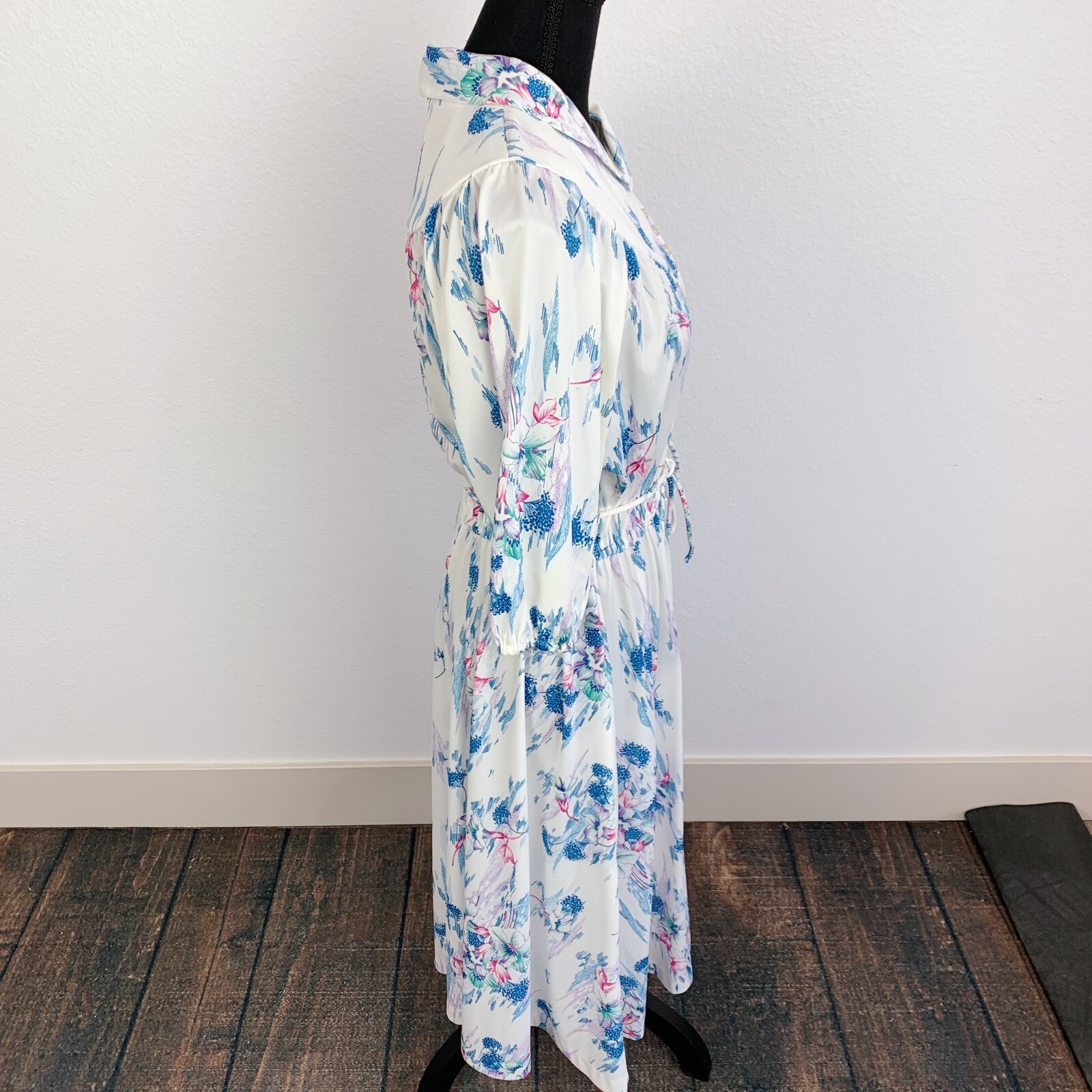 Vintage Secretary Lightweight Twee Floral Dress Retro White Colorful 12