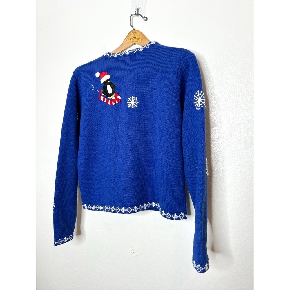 Vintage Karen Scott Ugly Christmas Holiday Penguin Embellished Knit Sweater S