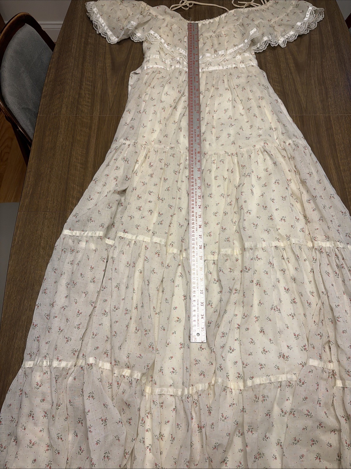 Vtg 70s Gunne Sax Cream Tiered Dress Floral Prairie Cottage Core READ