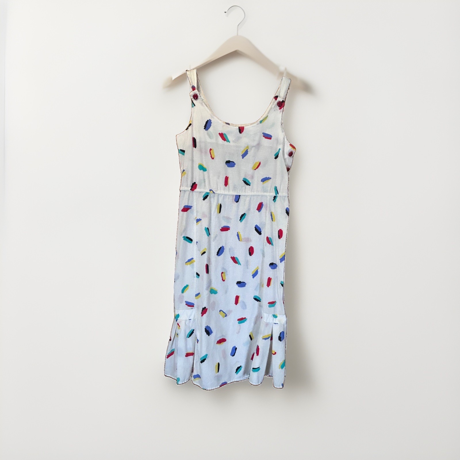 Vintage J.B. Too Dress Womens 14 Made USA White Abstract Brushstroke A-Line