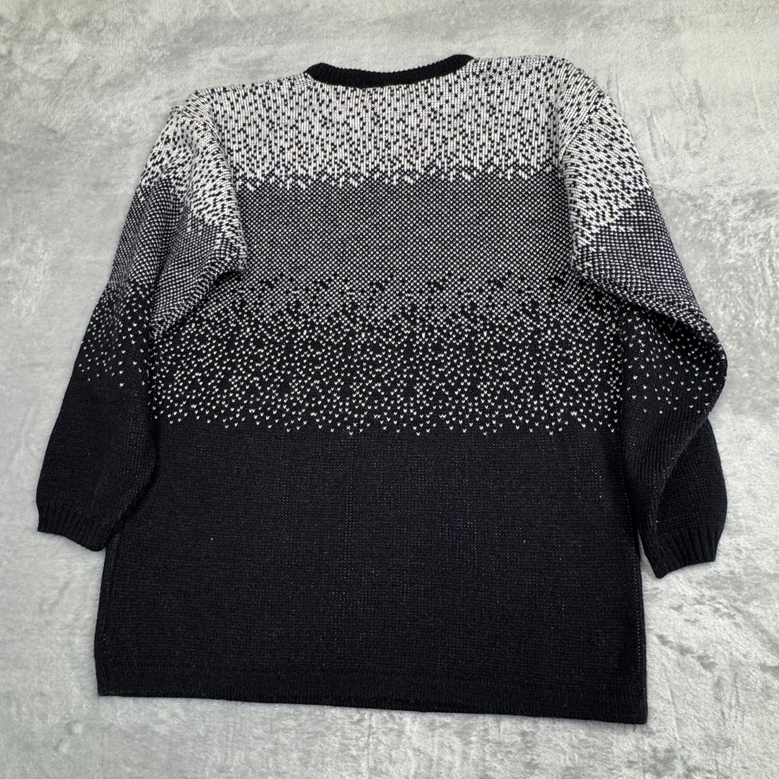 Vintage 80s Black Gray Silver Shimmer Metallic Ombre Knit Sweater Small