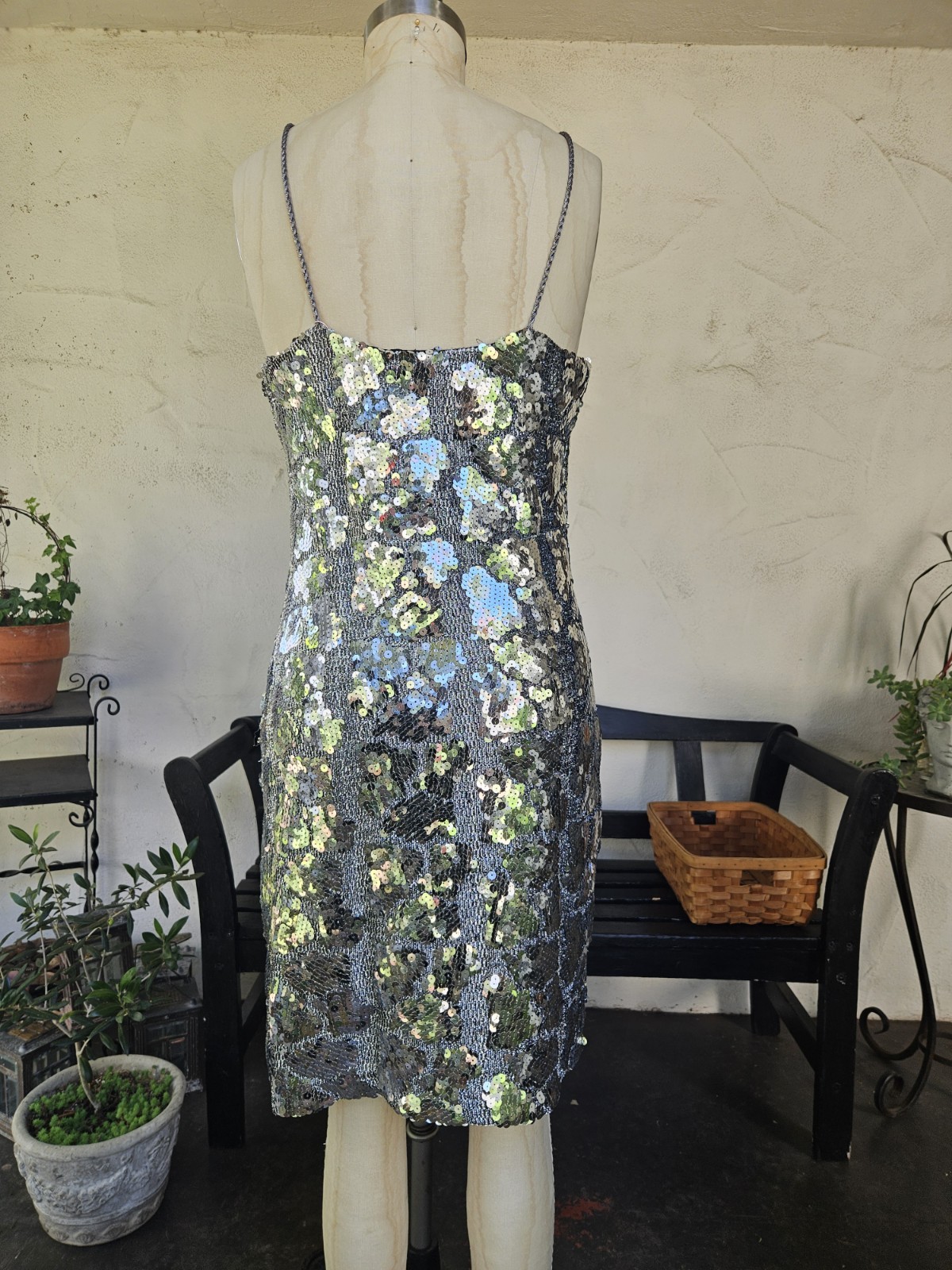 Vintage 90s Silver Metallic Sequin Cocktail Party Dress Size 10 Medium Tank…