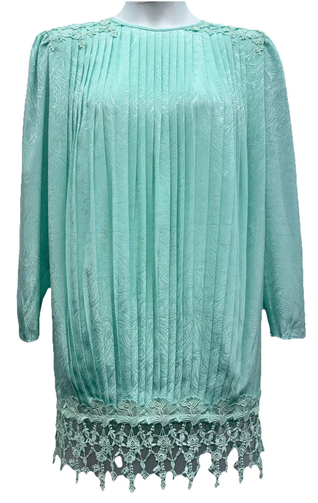 VTG In The Mood Size 12 Button Keyhole Drop Waist Long Sleeve Dress Lace Trim