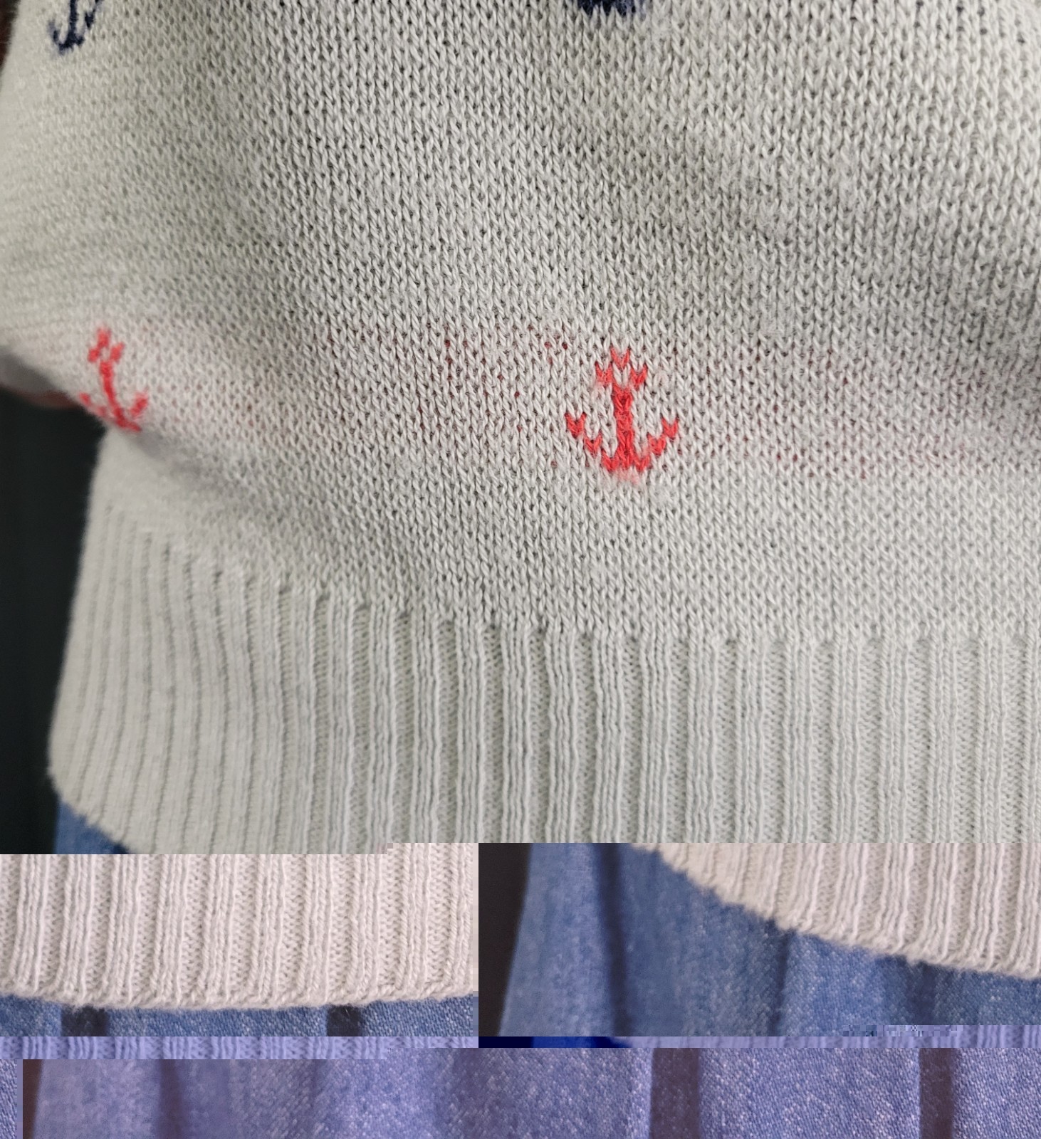 Vtg Jersild Grey Crew Neck Sweater w Blue & Red Boat Anchors Nautical Size Med