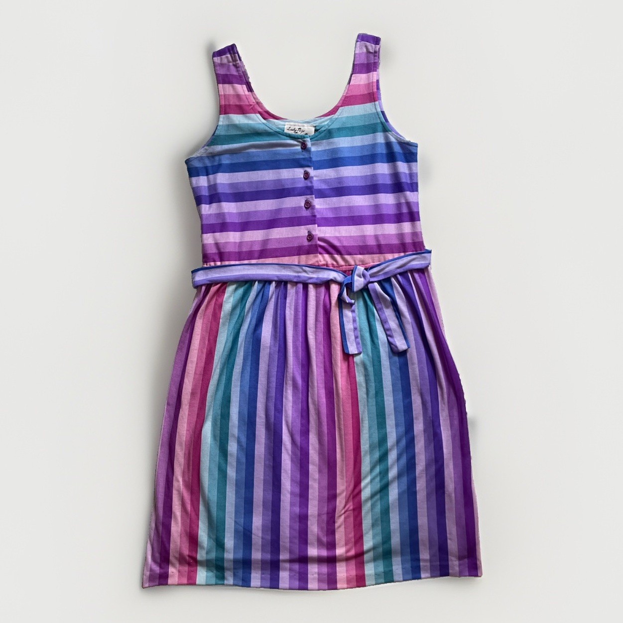 Lady Page Susan Page Vintage Dress Size 12 Striped Pastel Midi 80s Sun Sundress