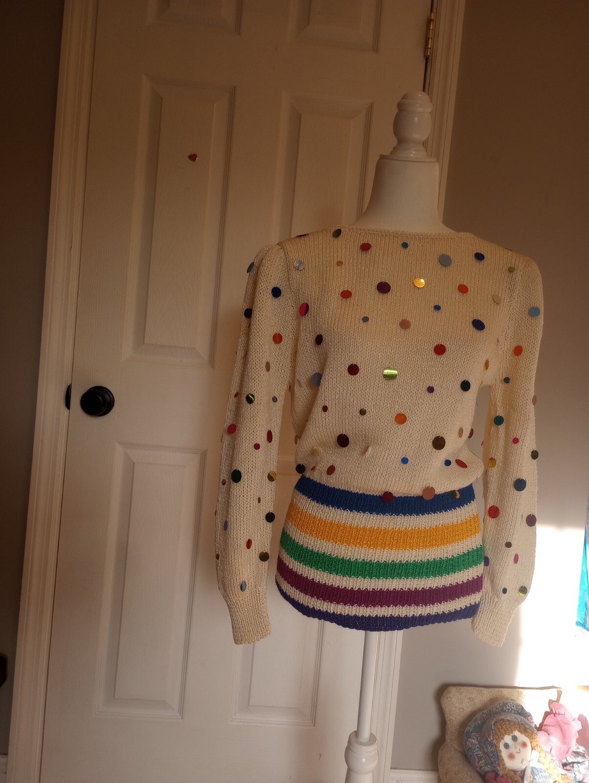 Vintage 1980’s Crazy Mieka Rainbow Colored Sweater With Sequins Size Medium
