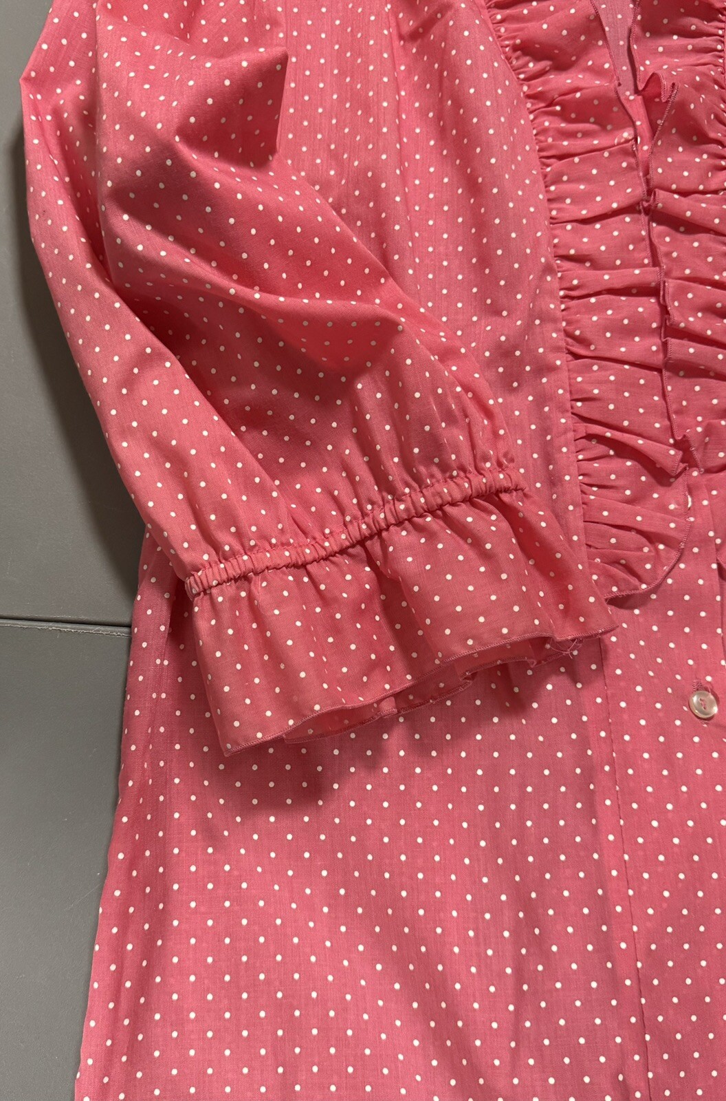 Vtg 70s Pink Polkadot Blouse & Skirt Little House Creations Carefree Creations