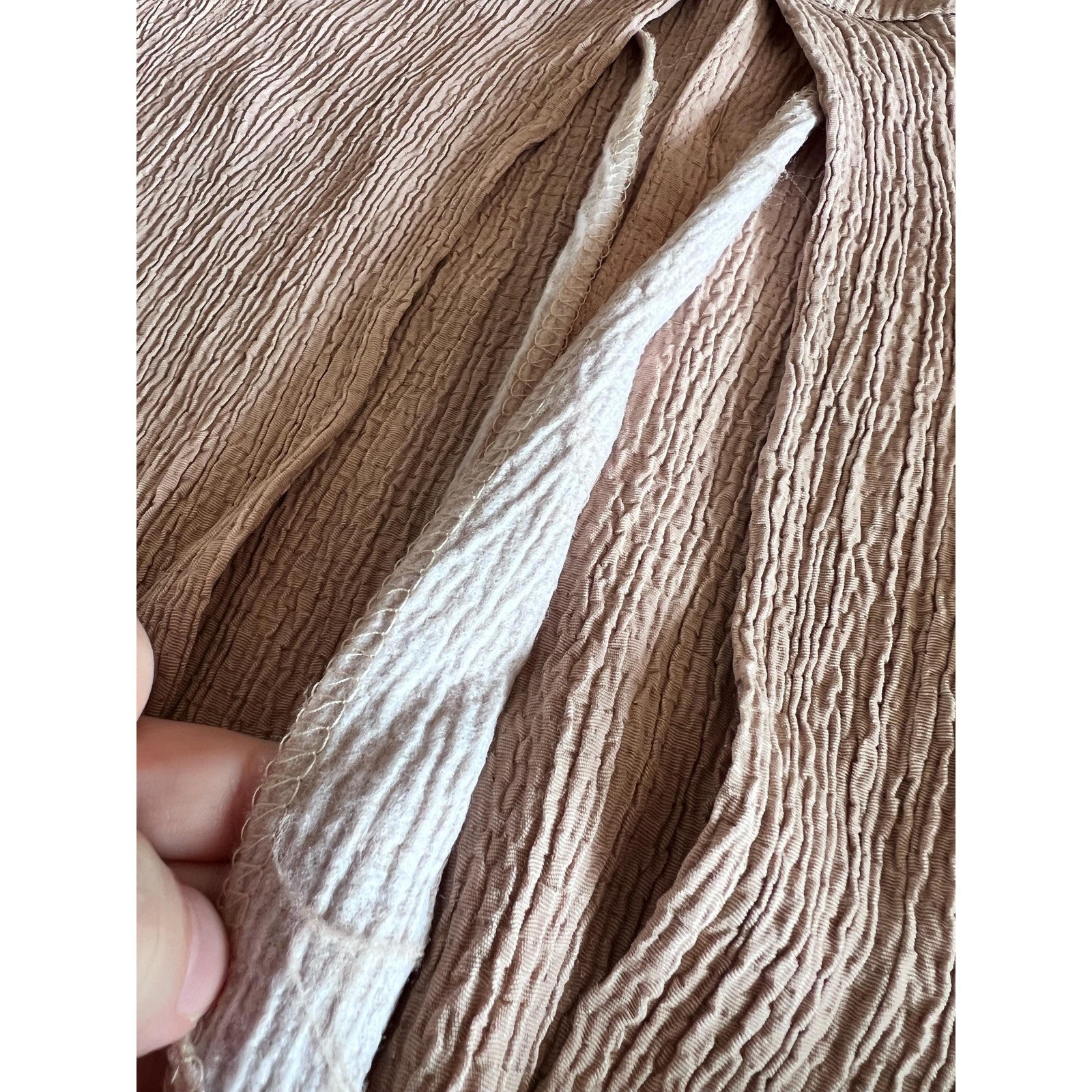 Short Sleeve Blouse Taupe Putty Open Back Vintage Crinkle Top