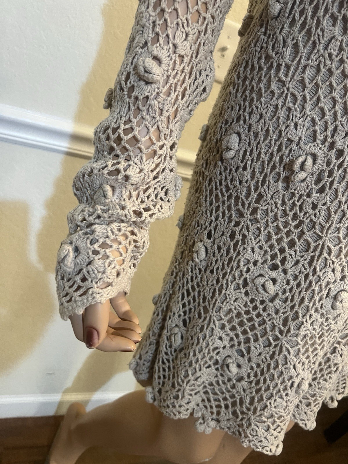 Vintage BEST OF THE 90s Y2K Crochet Knit Boho Festival Mini Dress Medium