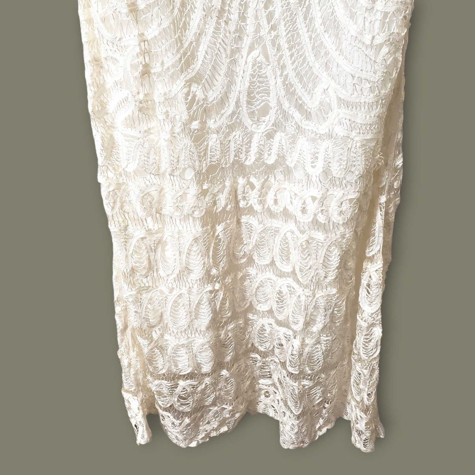 VTG Plaza South Ivory Crochet Lace Maxi Dress Sleeveless Wedding Event Size 14