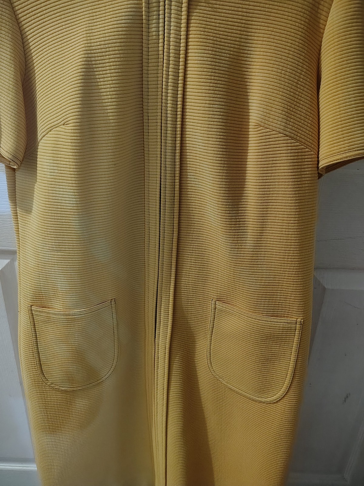 Vtg 60s 70s Route One Coast to Coast Yellow Ribbed Knit Zip Front Shift Dress