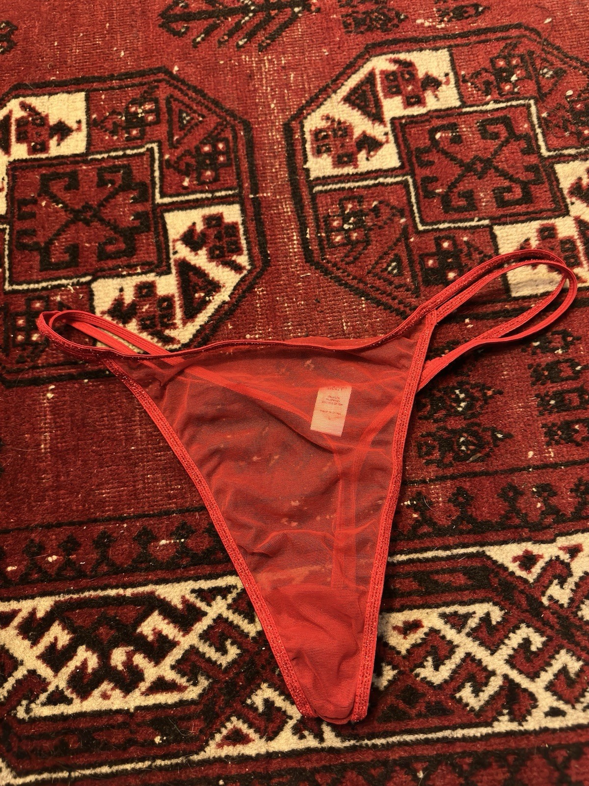 Victoria’s Secret Y2k 2005 Thong Red Band Glitter Mesh L Panties