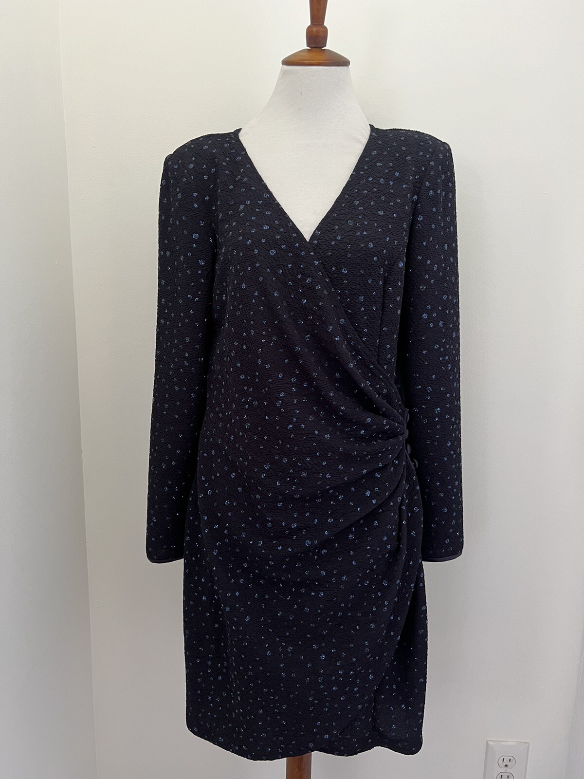 Lillie Rubin Vintage 80’s Designer True Wrap Party Dress Navy Blue Glitter Sz 12