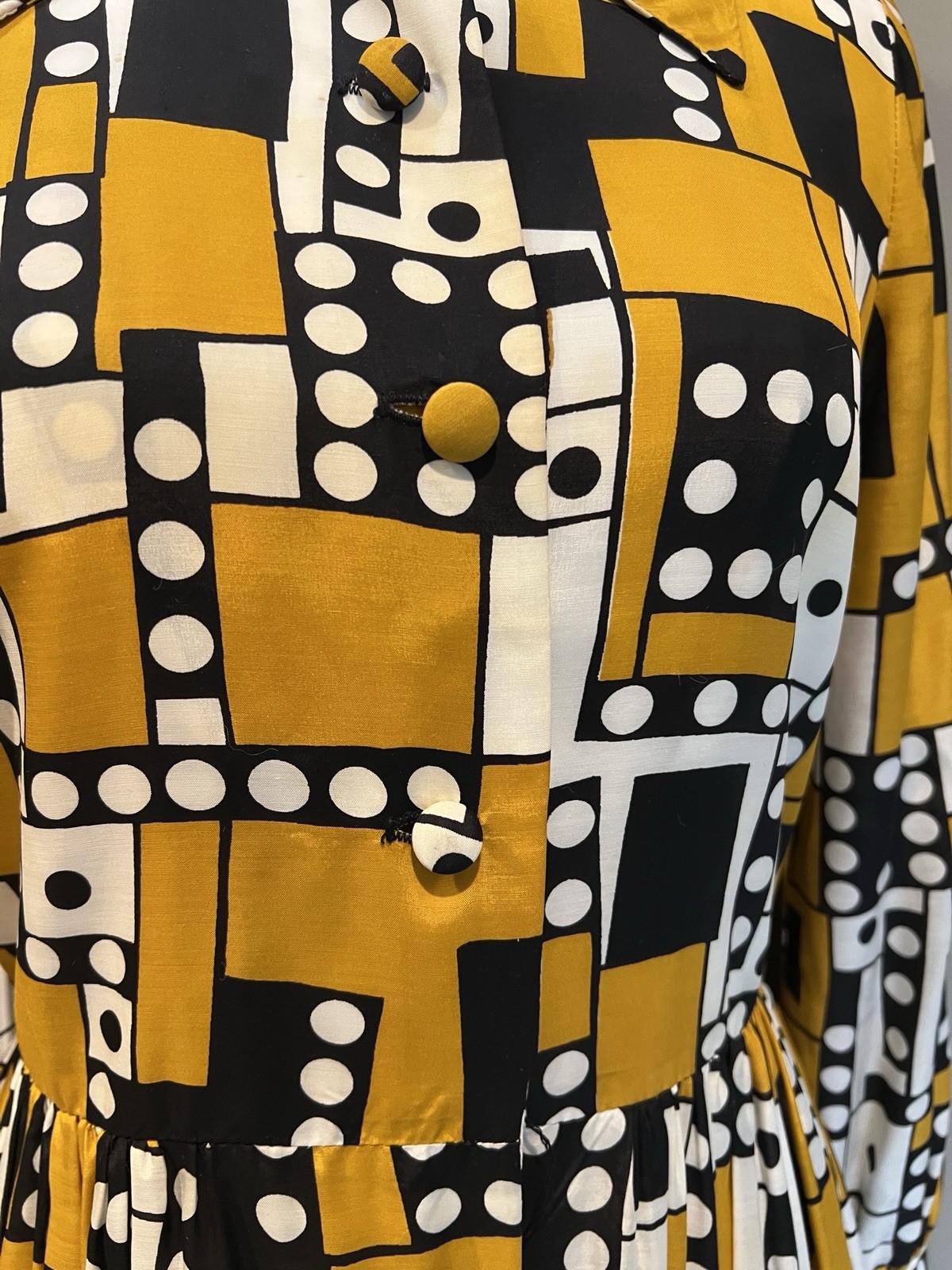 VTG 60’s Eve Le Coq Domino Print Rayon Fit & Flare Rayon Day Dress SM