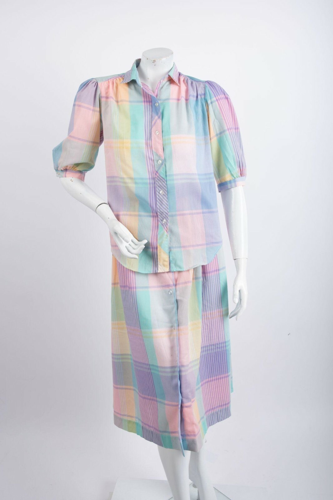 1970s Cheryl Tiegs Vintage Shirt Top Skirt Separates Plaid Pastels Women’s Small