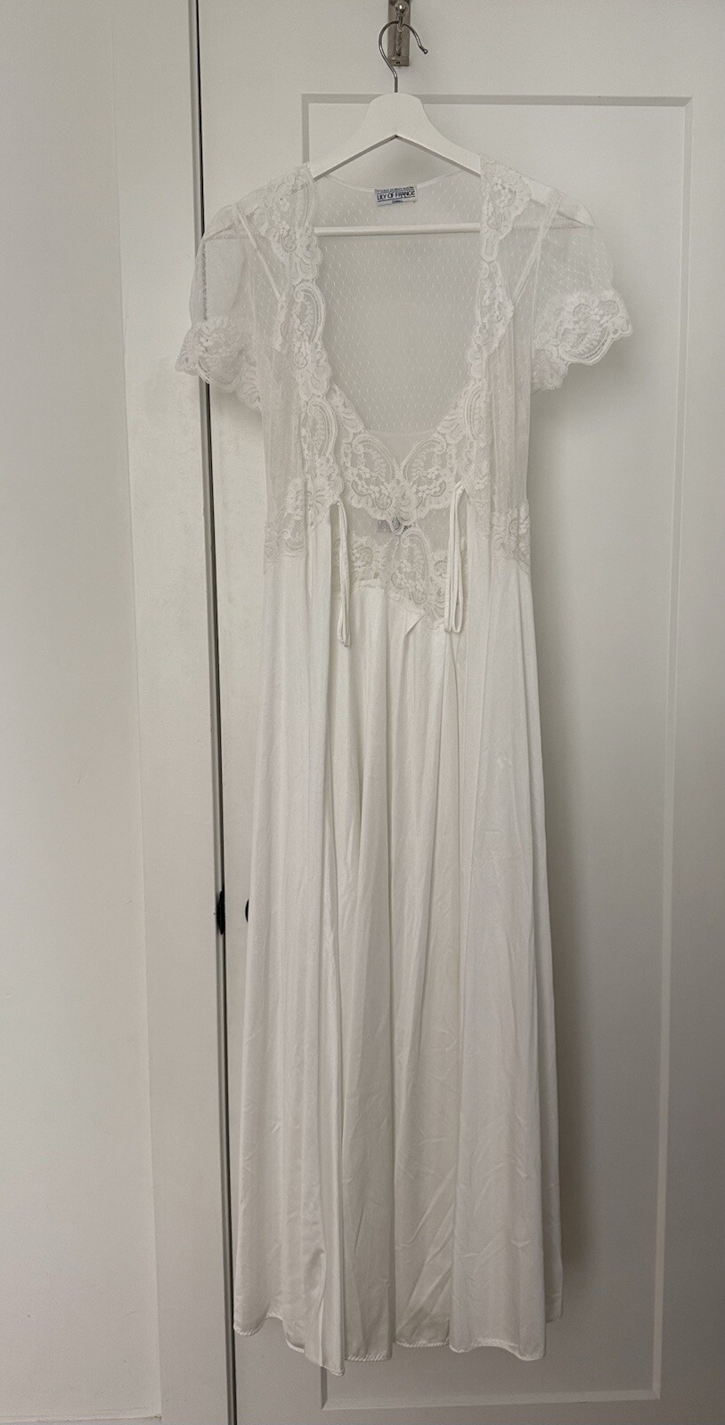 Lily of France Rosa Piled-szuie vintage peignoir nightgown robe white Small