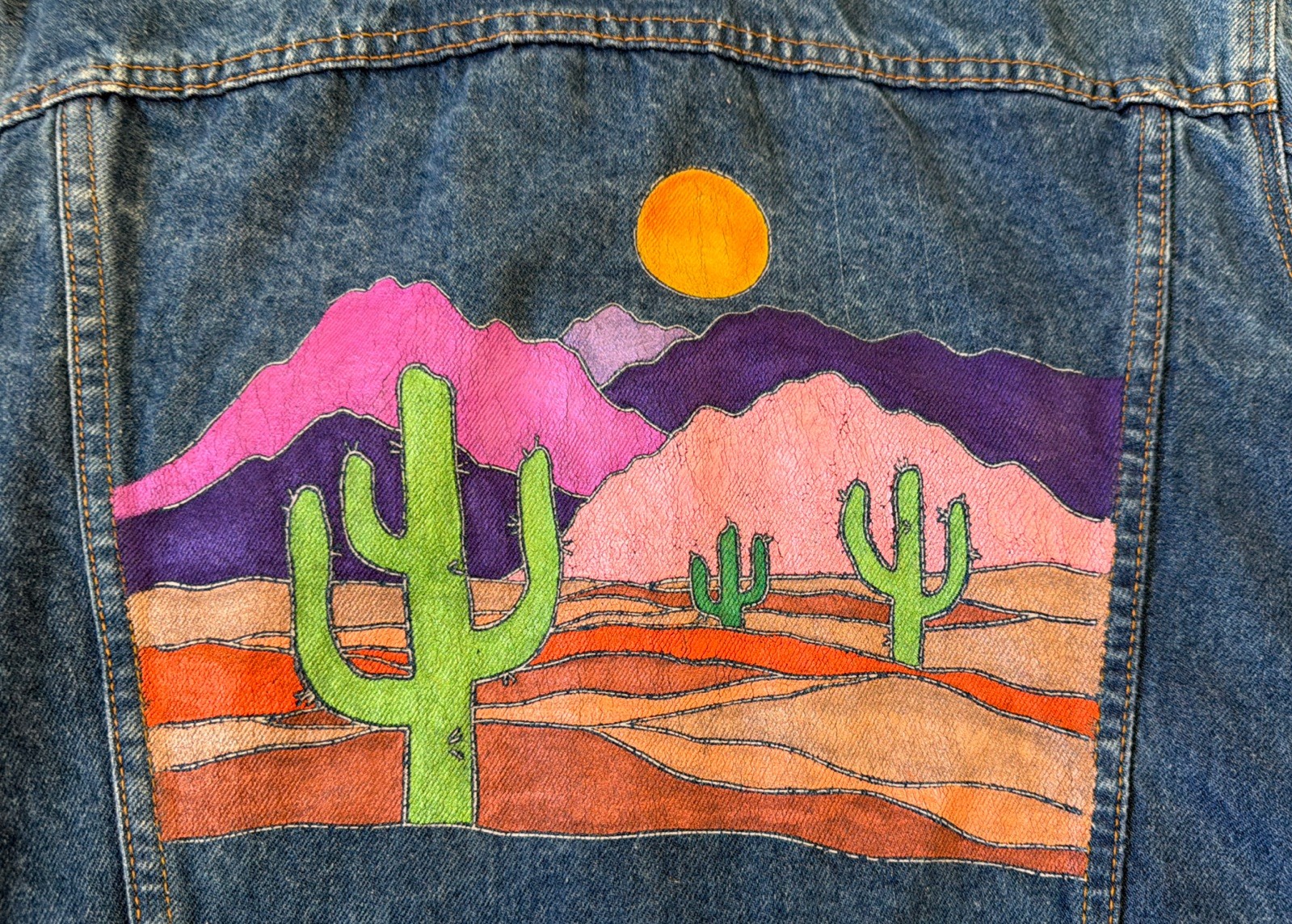 Vintage 70s 80s Plain Pockets Aztec Desert Denim Jean Jacket Women Size Medium