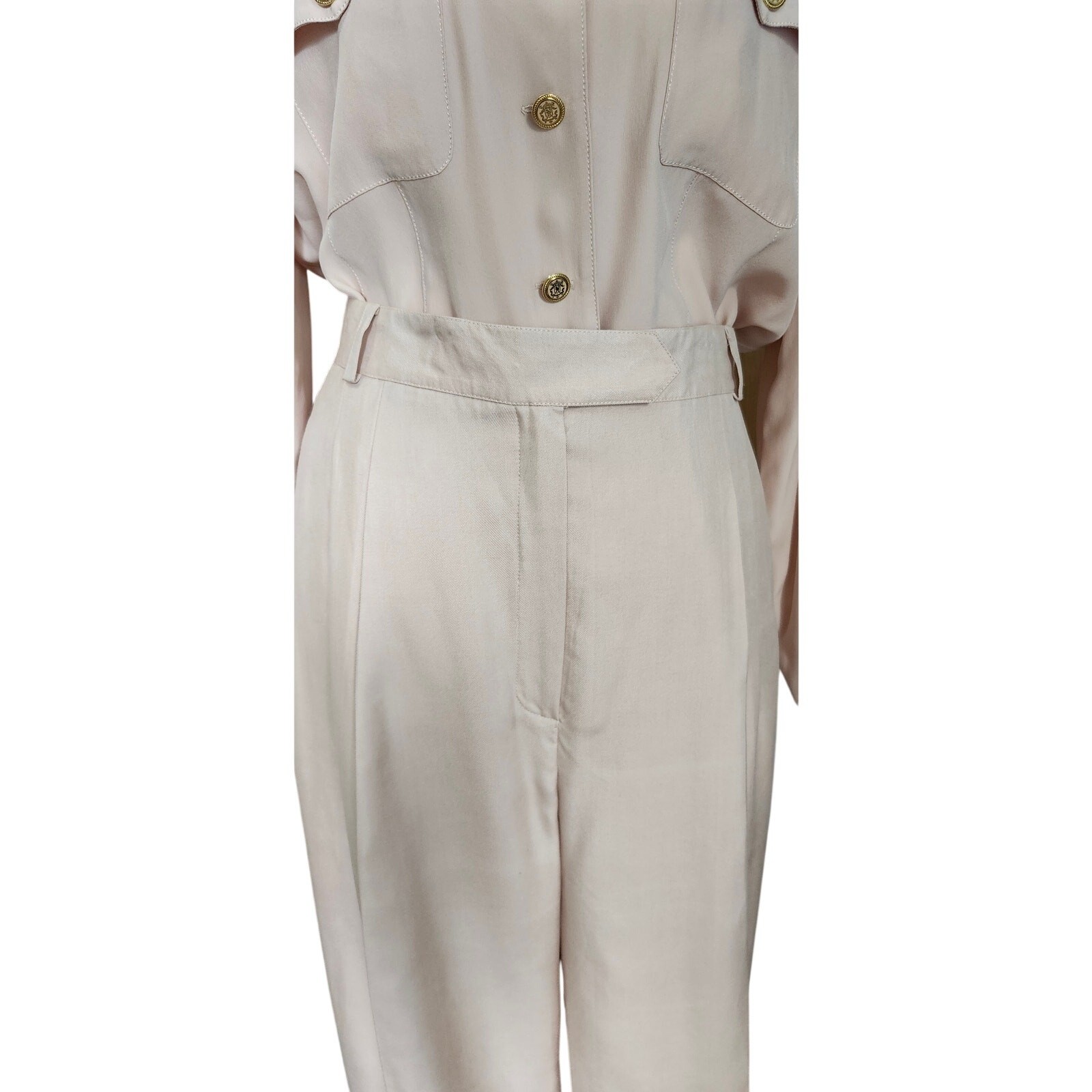 Vintage Starington 100% Silk 2 Pc Blush Pink Set Straight Leg Pants Blouse 10 12