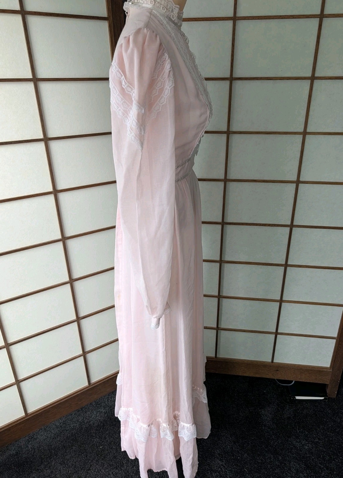 Gunne Sax by Jessica 1970s Maxi Dress Wedding Prairie Blush Pink RARE XS