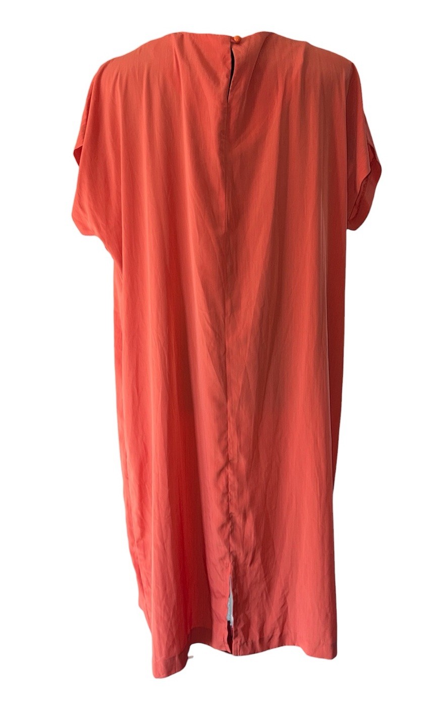 Sue Brett vintage coral orange shift dress mid-century loosely hung straight cut