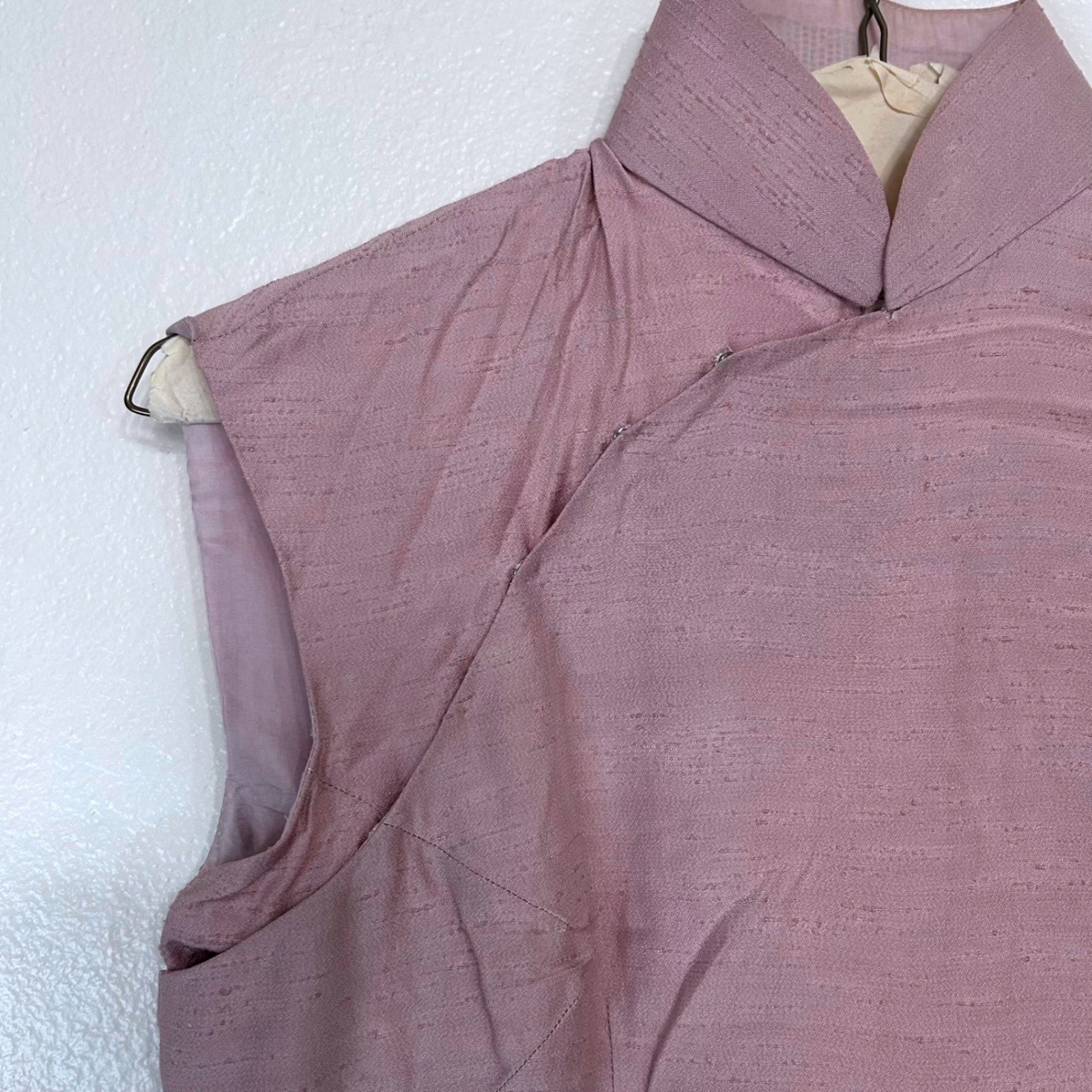 Women’s S Mauve Pink Mandarin Collar Cheongsam Dress Sleeveless Silk Oriental