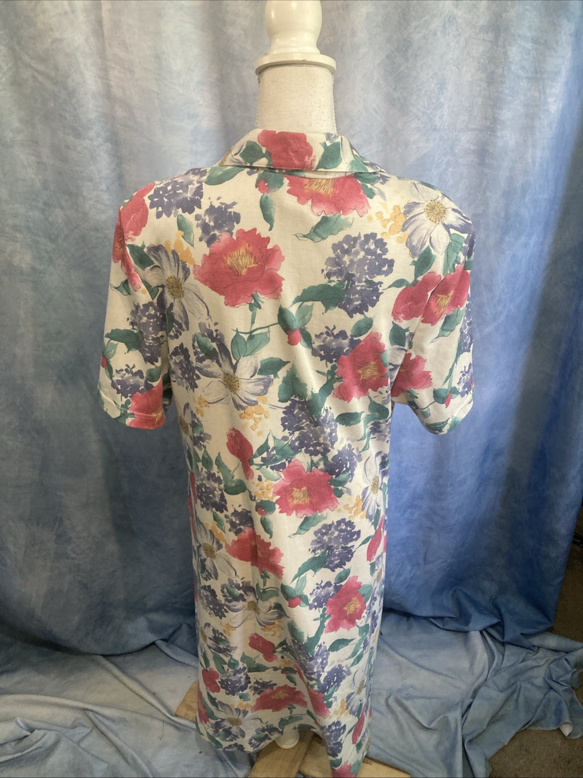 Vtg 80s 90s Floral Knit Polo Shift Dress Housedress Pockets USA Grandmacore 16