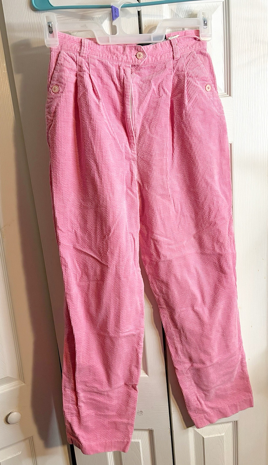 Vintage 80s Hunter Glen Pink Pleated Corduroy Pants 100% Cotton Women Size 11/12