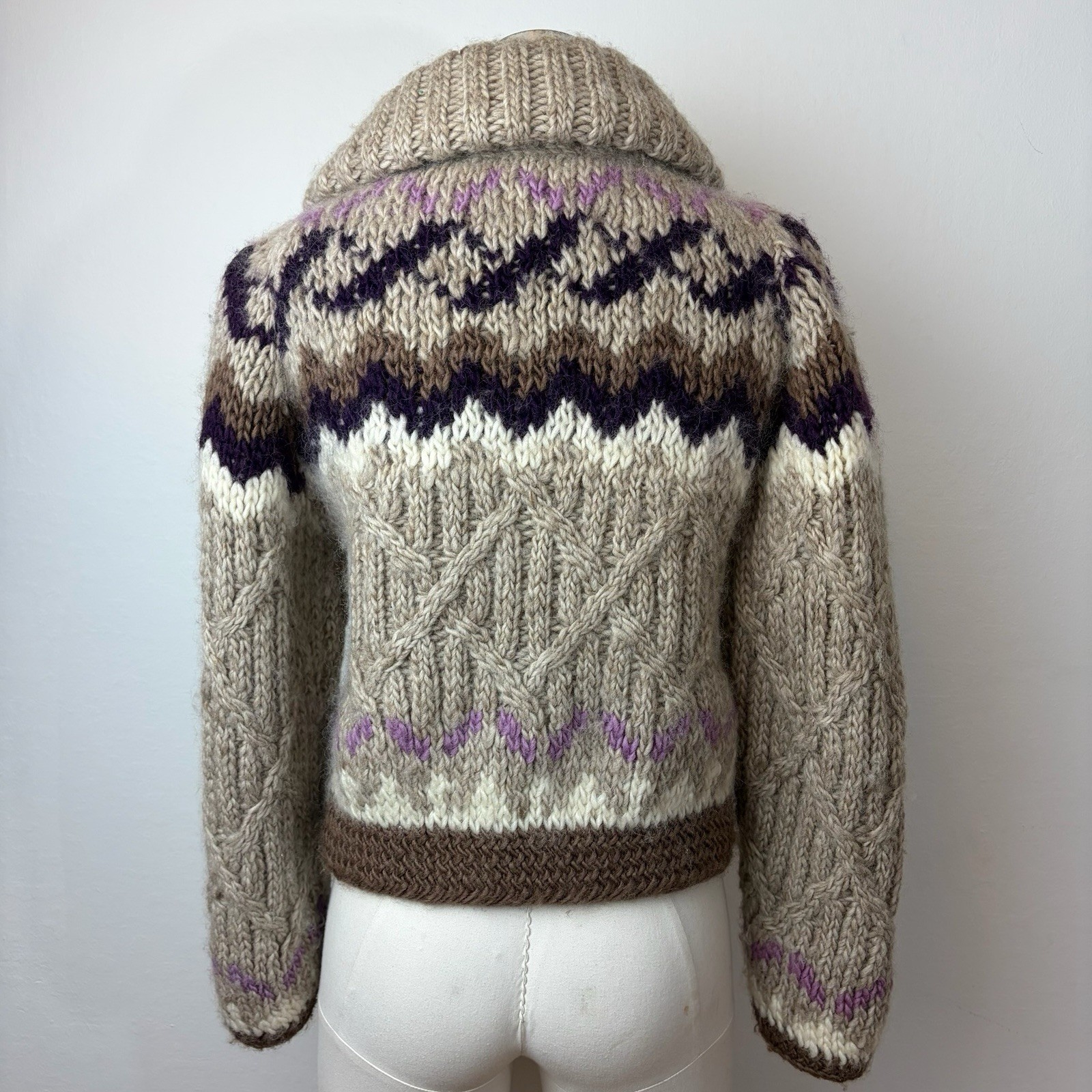 70’s 80’s Mexican Wool Cableknit Sweater Jacket Cowichan Angela Campos De Morris