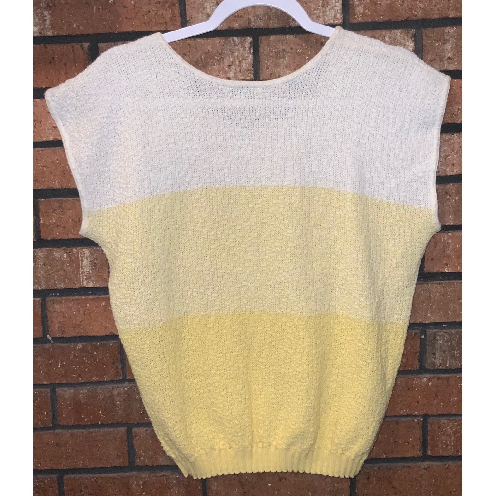 Vintage Helen Sue Sleeveless Knit Sweater Vest Color Block Yellow White USA Made