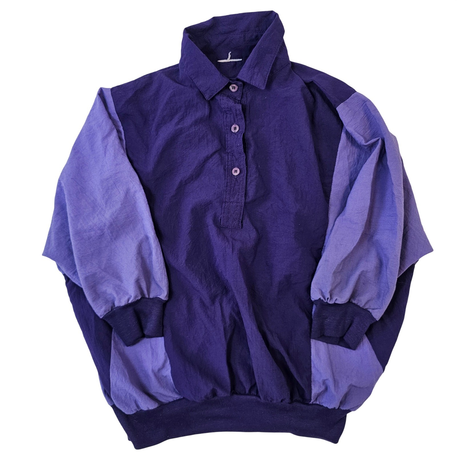 Vintage Two Tone Purple Colorblock Pullover Windbreaker Polo Top Long Sleeve