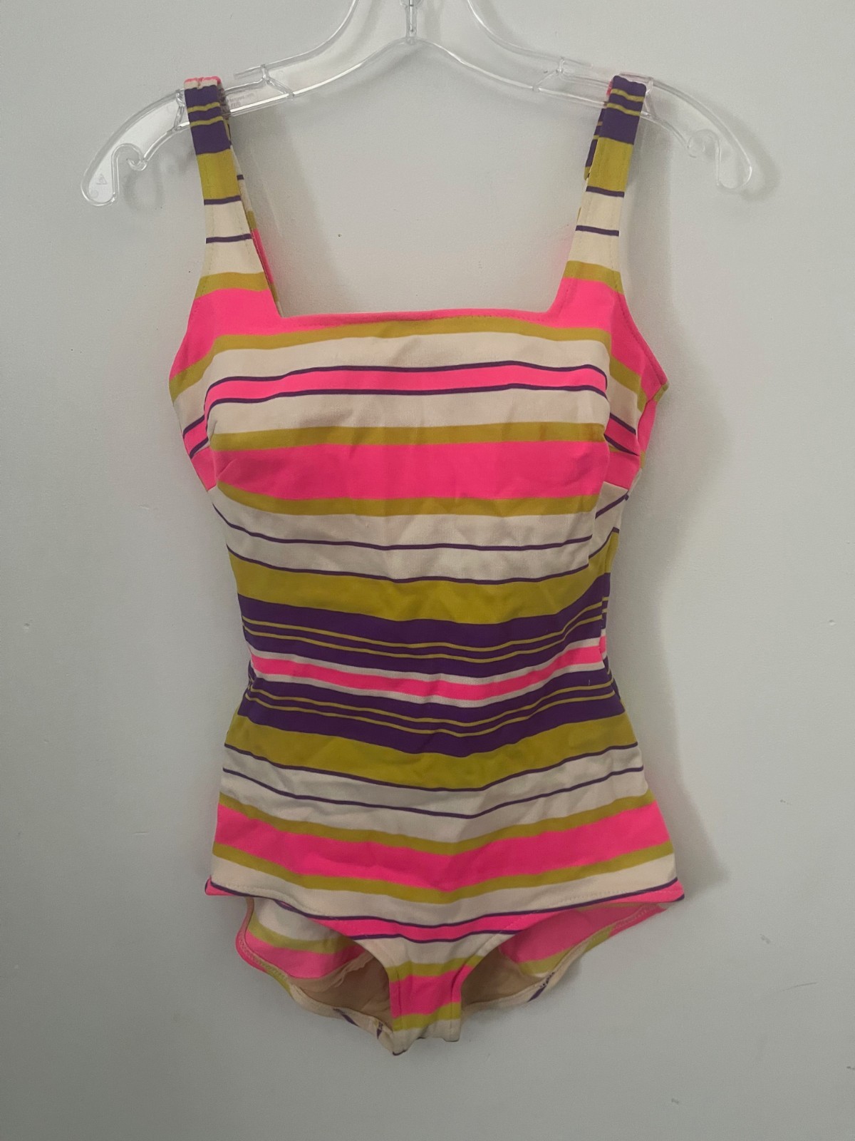 CATALINA~VTG~PINK*PURPLE*WHT~STRIPE one piece swimsuit~10~M~NICE