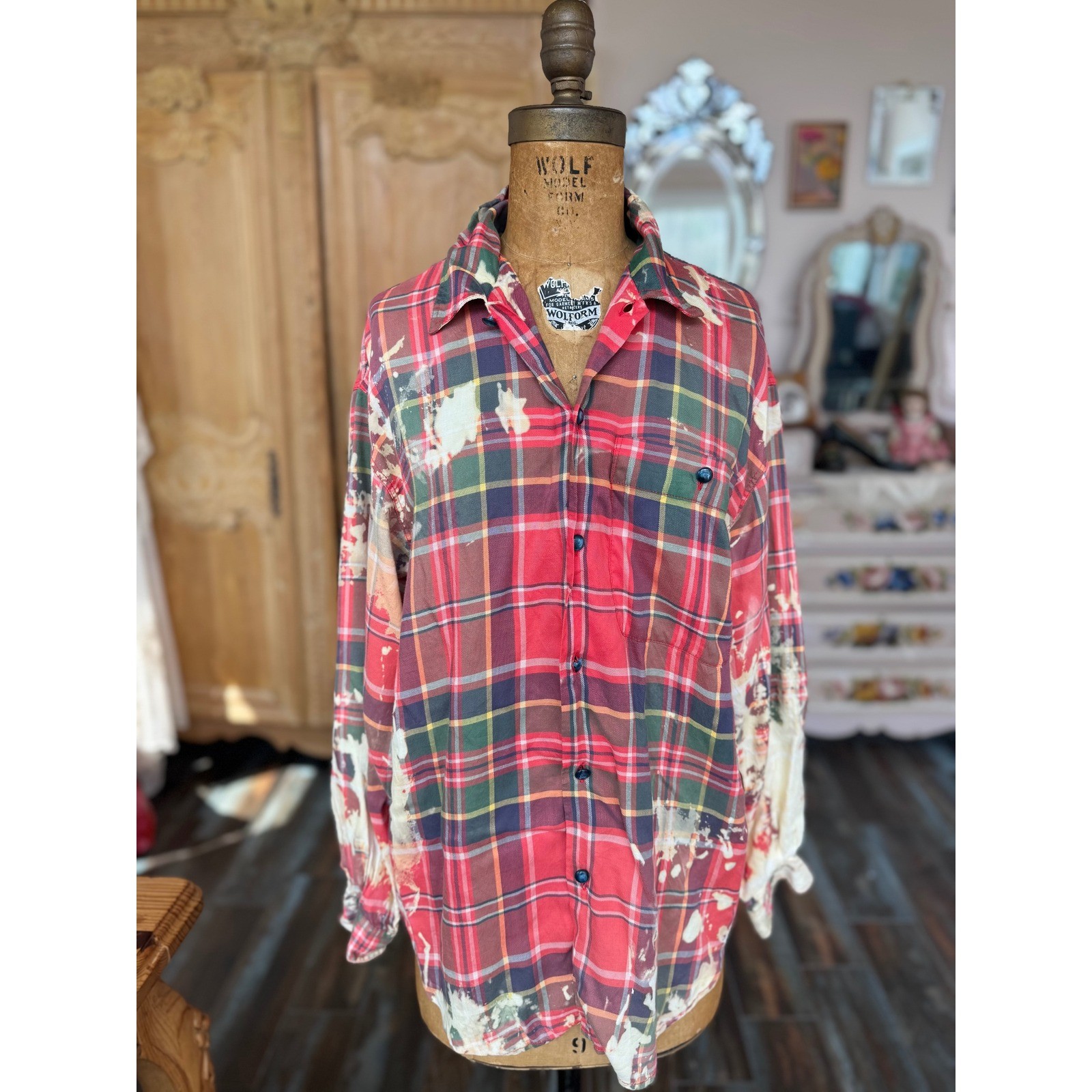 Upcycled Floral Flannel Shirt Rayon Bleach Art Medium Boho